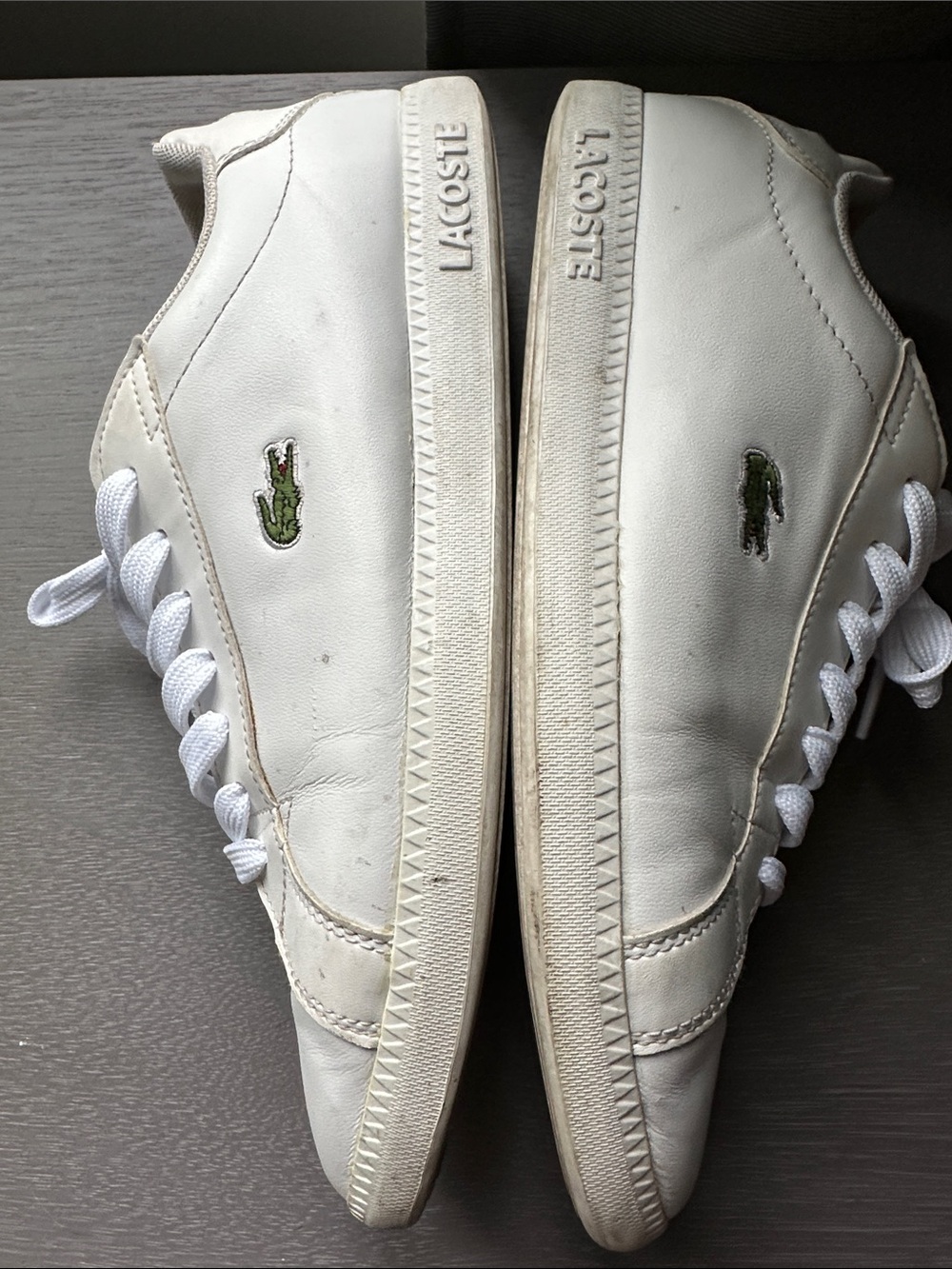 Lacoste White Leather Sneakers with Green Croc Accent Size 8.5 - Picture 6 of 7